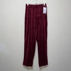 新品　レディース　ストレートパンツ L ウエストゴム　ワインレッド　ベロア