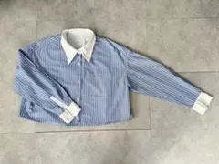 Spick and Span クレリネック　シャツ　ブルー　ストライプ