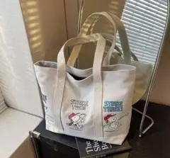 スヌーピー トートバッグ キャンバス グレー