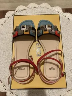 美品 FENDI フェンディ フリンジ サンダル スクエアトゥ ミュール y2k 