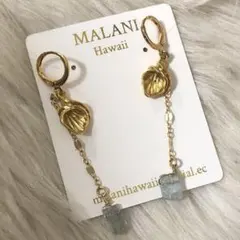 14kゴールド カラーリリー アクアマリン フープ ピアス 059