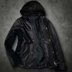 JUNMEN HoodedLeather Jacket Punching y2k