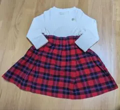 美品　アプレレクール　チェック　ワンピース　赤　90