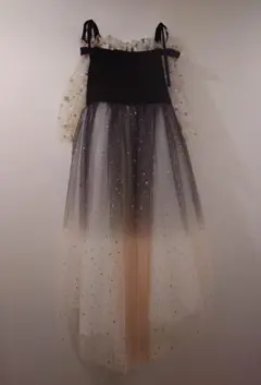 140size フリル付きチュール　ロングスカート　ドレス　グラデーション　ラメ