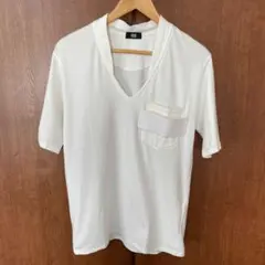 オニツカタイガー　Vネック　ポケット付きTシャツ　白　L