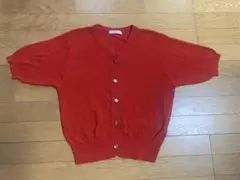 スキッパー半袖ニットカーディガン　レッド