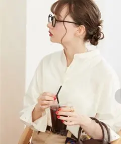 ANGIEアンジェ　シアー オーバーサイズ バンドカラー シャツ