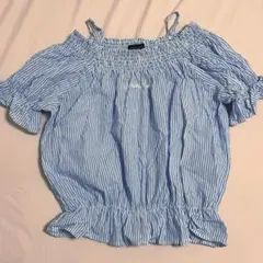 Lovetoxic 青と白のストライプ オフショルダー半袖トップス　キッズ子ども