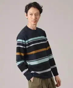 タケオキクチ　リップルパネルボーダーカットソー