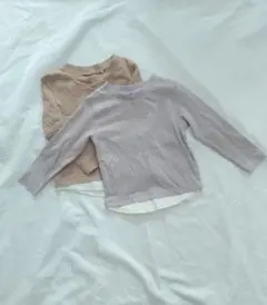 西松屋　長袖Tシャツ 90cm 薄紫とベージュ