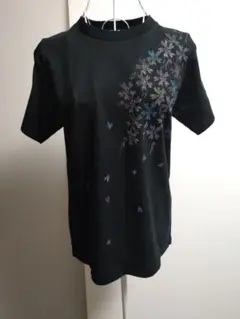 京都濡れ描き友禅碧　花柄Tシャツ M フォロー割り引き有り