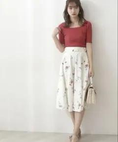 ボタニカルフラワープリントスカート ホワイト プロポーションボディドレッシング