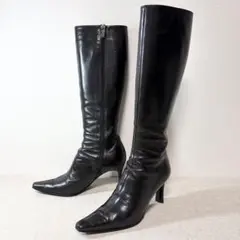 美品★銀座かねまつ ロングブーツ ポインテッドトゥ サイドジップ 24cm