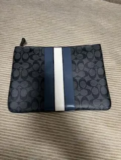 Coach クラッチバッグ 黒 ストライプデザイン 約30cm x 23cm