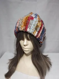 ニット帽　マルチカラーストライプニットビーニー