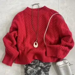 green label relaxingゴールバーン アランニット ケーブル 赤