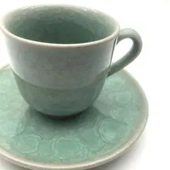 美濃焼 カップ&ソーサー 氷裂文 亀甲貫入 青磁 桂山窯 薔薇貫入 翡翠色