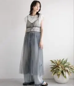 2WAY チュールキャミワンピース グレー