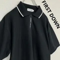 古着 ファーストダウン ハーフジップ ポロシャツ 黒 リブライン