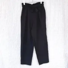 3086 ジーユ　GU テーパードパンツ　裏地無し　 ネイビー　ウエストリボXL