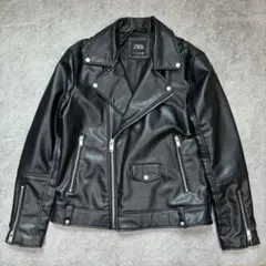 極美品ZARA 黒 ダブルライダースジャケット バイクウェア フェイクレザー