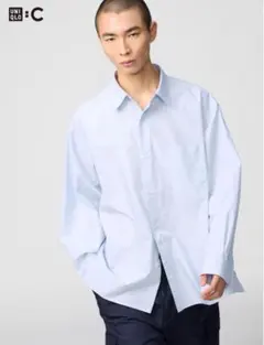 UNIQLO C ブロードオーバーサイズシャツ ストライプ L ブルー
