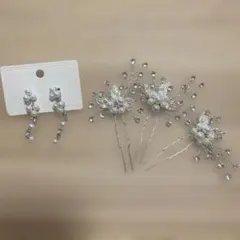 パールとクリスタルのヘアピンとピアスセット