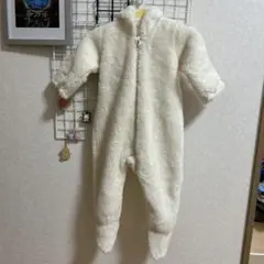 フリース フード付きロンパース クリーム色 80cm 長袖