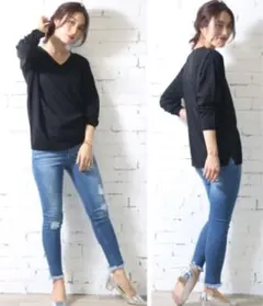 カシミヤタッチVネックドルマンニットプルオーバー新品