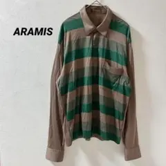 アラミス　グリーン　ブラウン　ストライプ　長袖　ポロシャツ　L