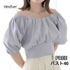 ヘザー Heather 袖パフ切り替えカットソー ショート丈 ライトグレー Fのサムネイル