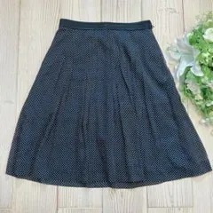 【23区】水玉シフォンプリーツスカート(38)膝丈ネイビーオンワードM