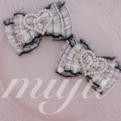 ヘアクリップ　♡ふわもこスウィートハートツイード♡黒♡ロリィタ♡アイドル♡