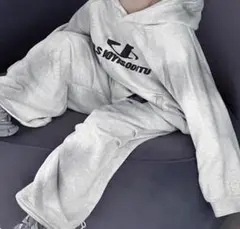 韓国子供服 150-160 かすれプリント スウェットパンツ グレー