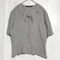 CLUBBY TIME ぺフラムデザイン ニットブラウス　グレー　9 / M