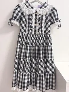 Angelic Pretty メルヘンチェックワンピース 白×黒のサムネイル