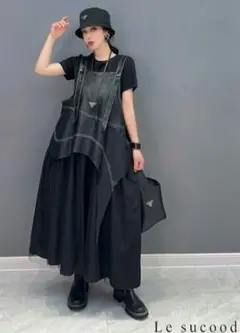 ★未使用★sucood★重ね着風異素材★ジャンパー ロングスカート ★