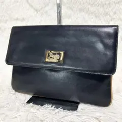 美品　セリーヌ　クラッチバッグ　馬車金具　レザー　セカンドバッグ　黒