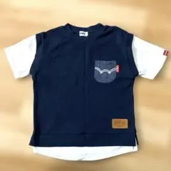 EDWIN 重ね着風 Tシャツ ネイビー ホワイト キッズ120のサムネイル