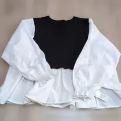 ホワイト・ブラック 長袖シャツ M