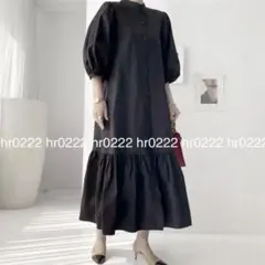 バルーンスリーブペプラムロングワンピース★マーメイド 七分袖 ゆったり フリル