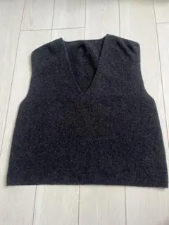 ダークグレー Vネック ニットベスト XL