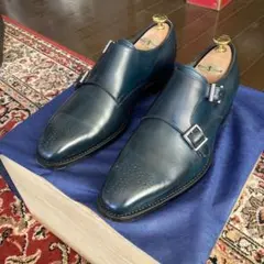 三陽山長　源之介　ネイビー　ダブルモンク 24.5cm 革靴　ビジネスシューズのサムネイル