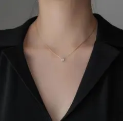 新品　一粒ダイヤモンドネックレス イエローゴールド シンプル アクセント 華奢