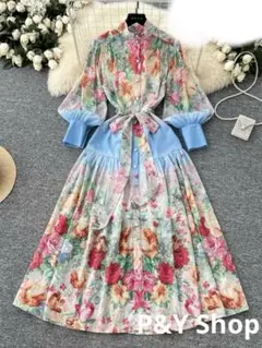 春秋コーデ❤️レディース　ロング丈ワンピース　花柄　長袖　可愛い
