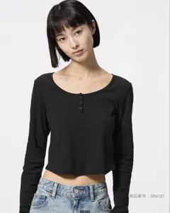 GU コットンブレンドリブクロップドヘンリーT