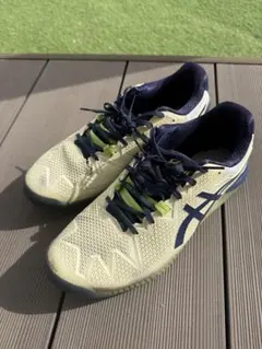 ASICS テニスシューズ ベージュ/ネイビー/ライム