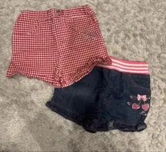 マザウェイズ　赤チェックとデニムのショートパンツ2点セット