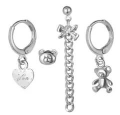 【人気商品】ピアス　くま　4点セット　シルバーアクセサリー　レディース　ハート