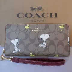 新品 COACH コーチ長財布 スヌーピー ウッドストック レディースCE705